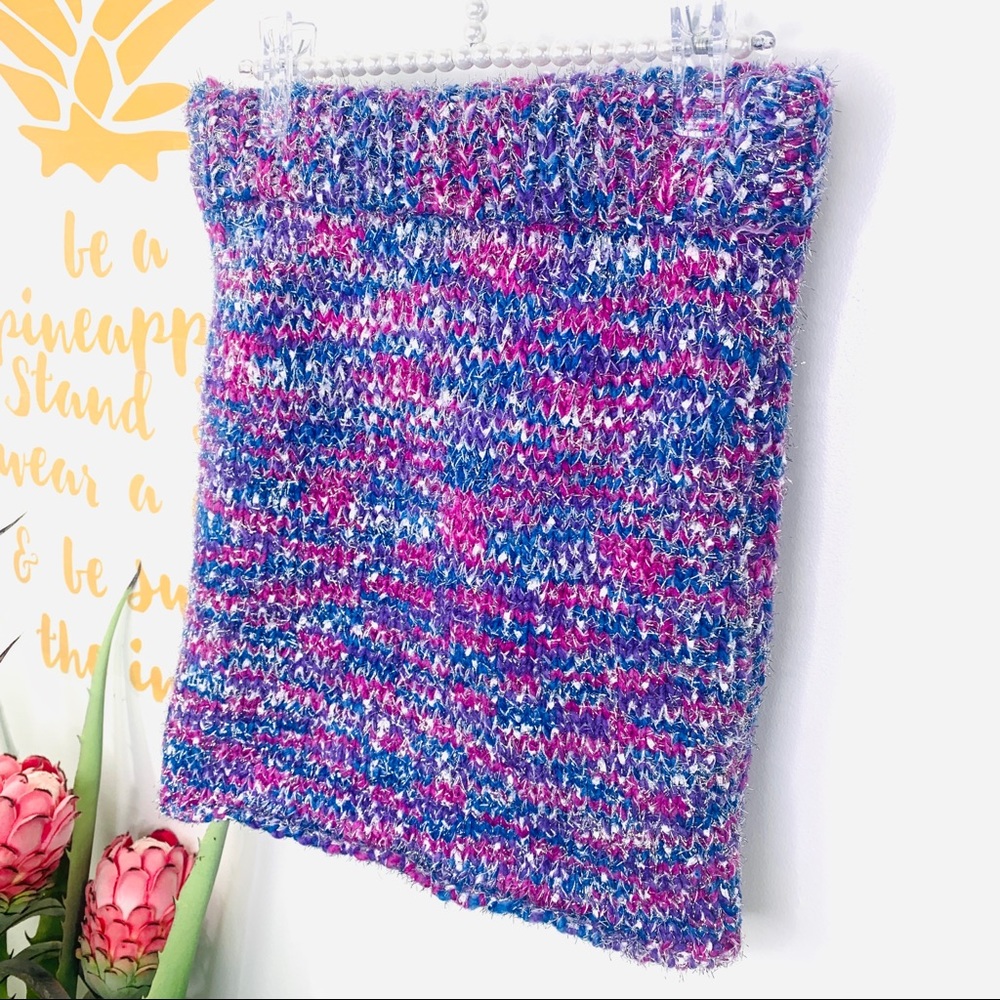 ENGLISH FACTORY Pink Purple Tinsel Knit Mini Skirt Size Small - Picture 2 of 7